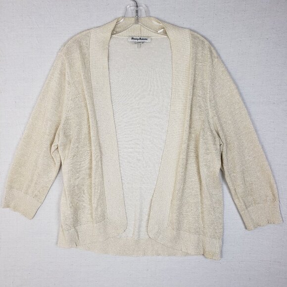 Tommy Bahama Sweaters - Tommy Bahama Linen Blend Cardigan Lightweight Open Front Neutral Minimalist sz L